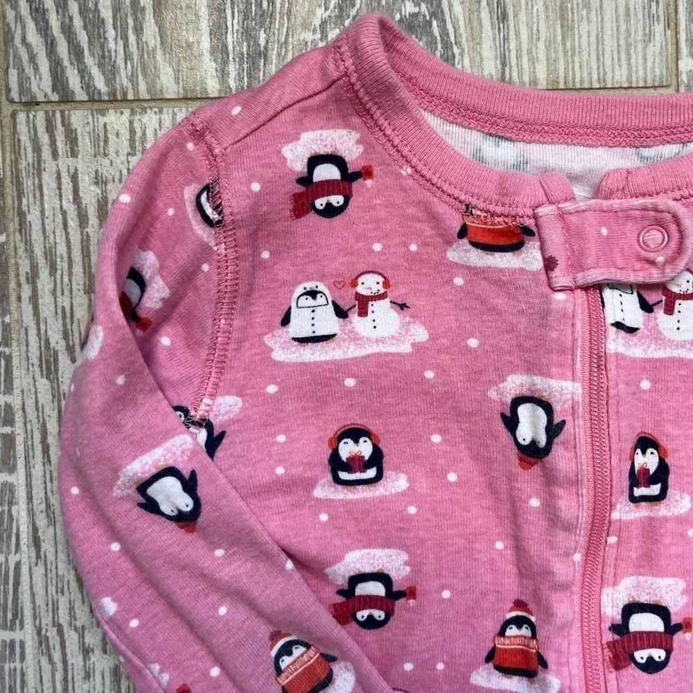 Old Navy Pink Penguin Zip Up Pajamas Footless Size 3T Girls